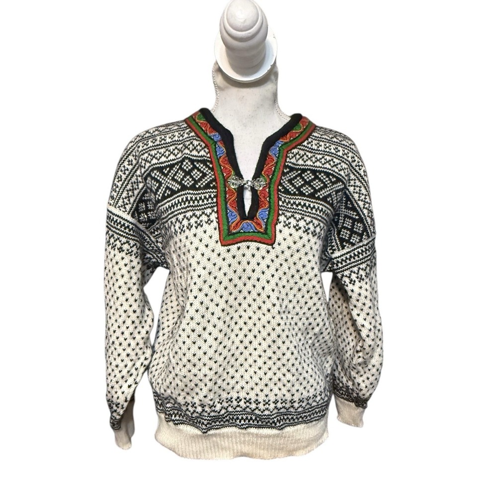 VTG Dale of Norway Setesdal Lusekofte Sweater Mens Large Clasps Vintage Beige